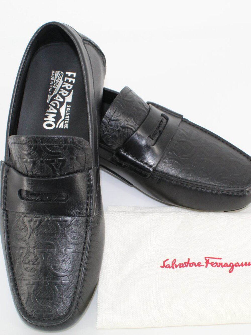 Salvatore Ferragamo Men’s Gancini Leather Loafers Black Size 8 E Made in Italy